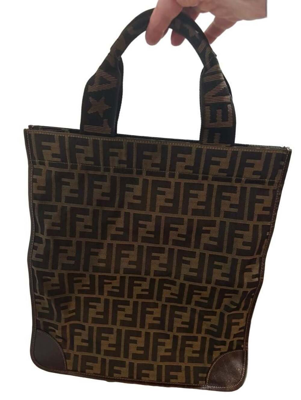 Fendi Zucchino FF Logo Brown Canvas Tote Bag